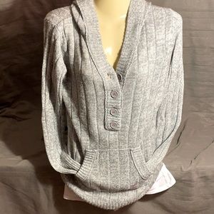 Roxy LONG Gray Knit Half Button Up